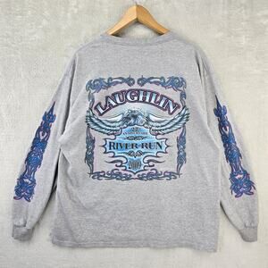 Laughlin River Run Shirt XL 2009 Biker Rally Long Sleeve Eagle Tribal Flame Y2K